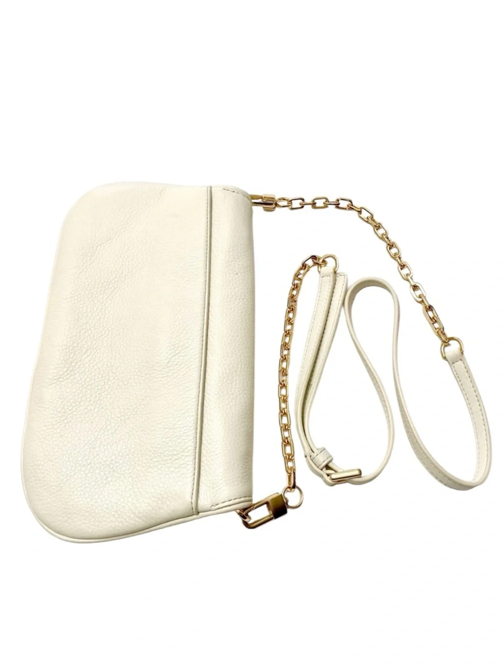 Tory Burch off white/lt Cream Pebbled Leather Crossbody with Gold Logo Chain